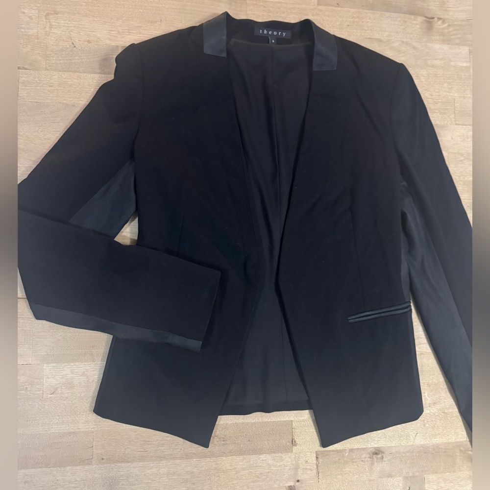 Theory Black faux leather-Trimmed blazer